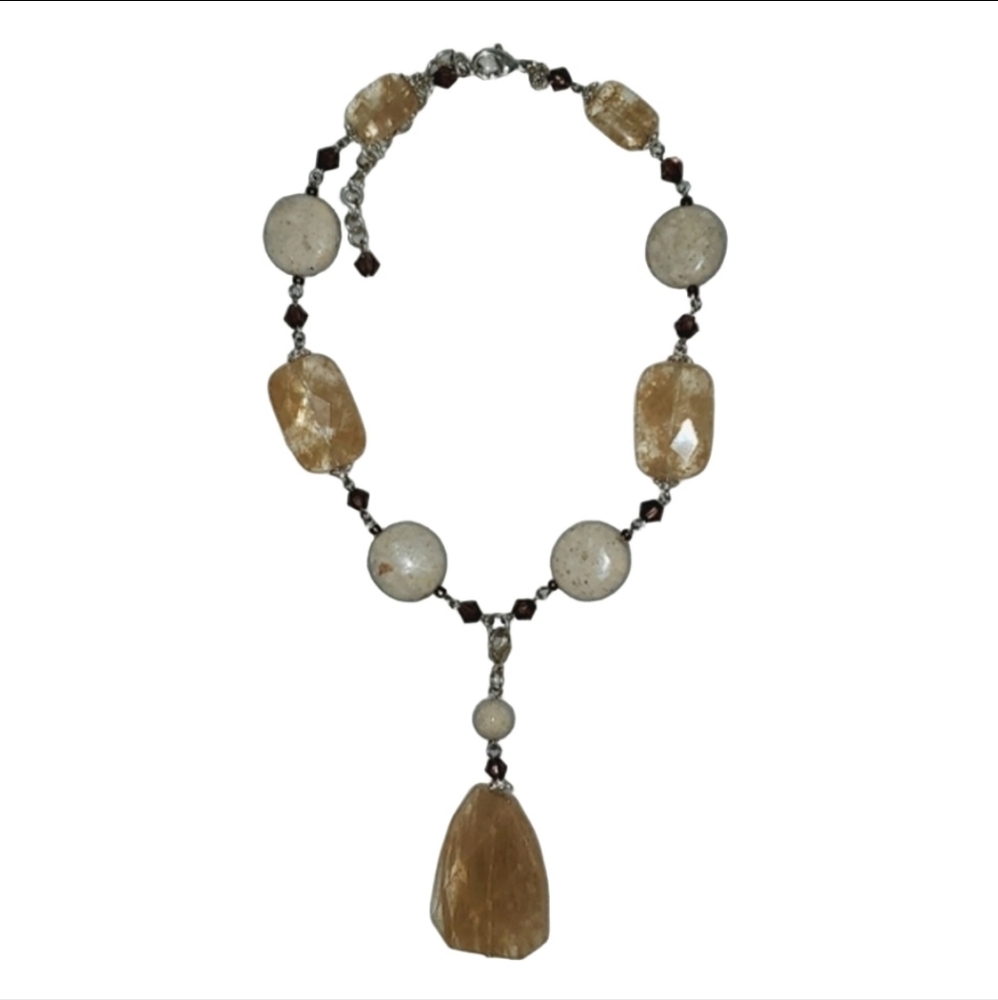 Premier Designs Sand Dune Retired Boho Necklace Natural Stones Removable Pendant